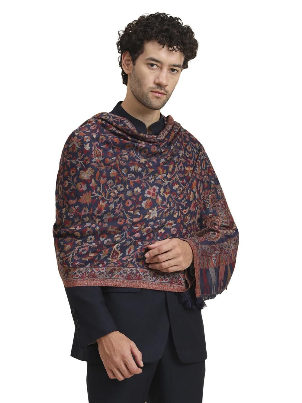 8620 Soft Wool Scarf – Floral Kani Print Shawl for Winter Wear Blue